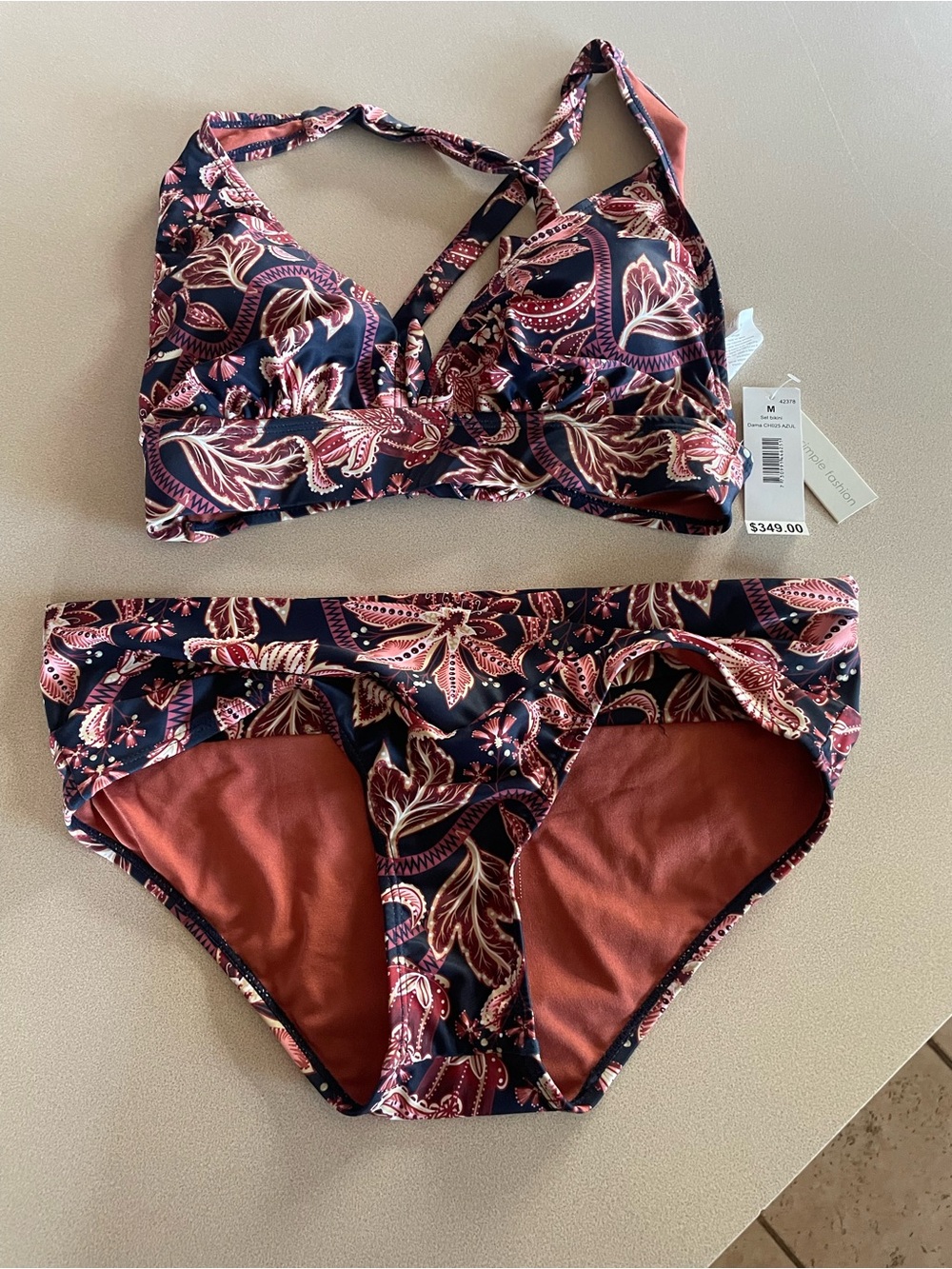 Women’s Paisley Print Bikini Set in Rust & Navy
